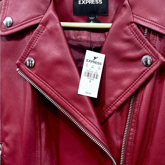 Cropped Red Leather Moto Jacket - Picture 4 of 7